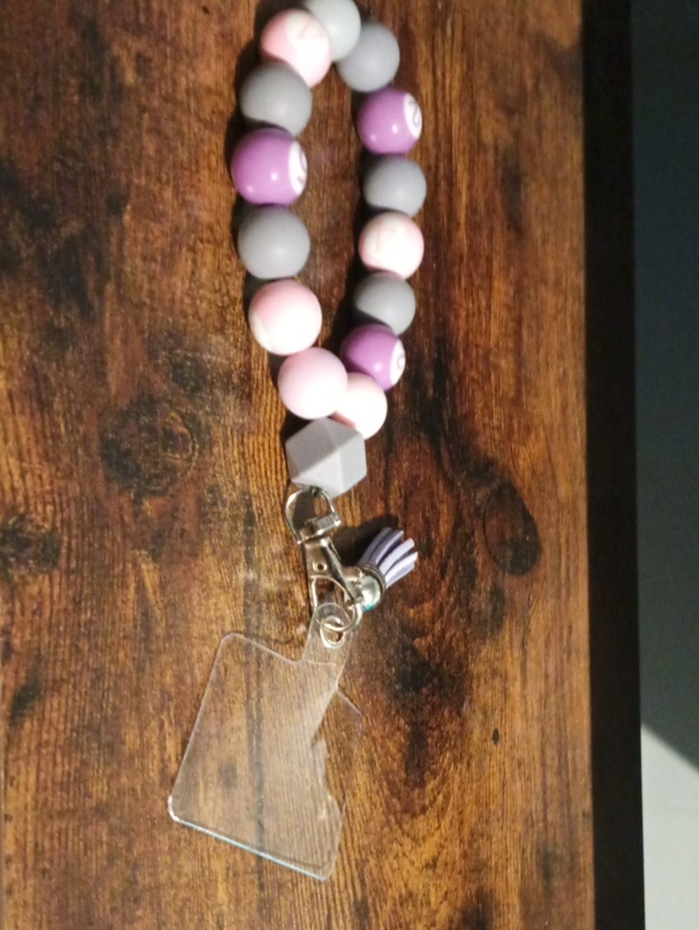 Beaded Wristlet Phone Holder - Pink, Purple & Gray